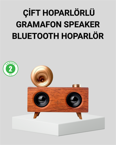 Retro Gramafon Bluetooth Hoparlör Çift Stereo Sesli FM Radyo Destekli