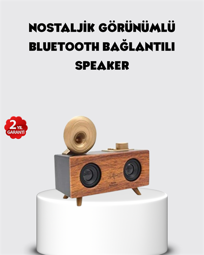 Retro Gramofon Tasarımlı Bluetooth Hoparlör – 3D Stereo Ses, 1800 mAh Batarya