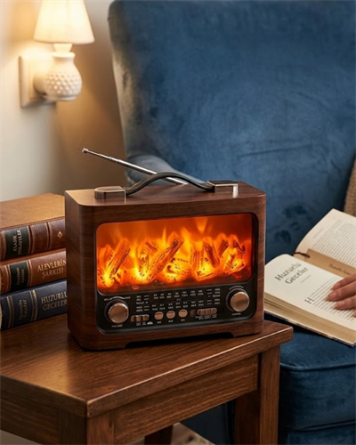 Retro Şömine Tasarımlı Bluetooth Hoparlör FM Radyo USB TF Kart Müzik Çalar