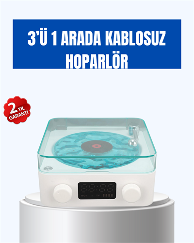 Retro Tasarımlı Gece Lambalı Bluetooth Hoparlör – Saat ve Pil Göstergeli