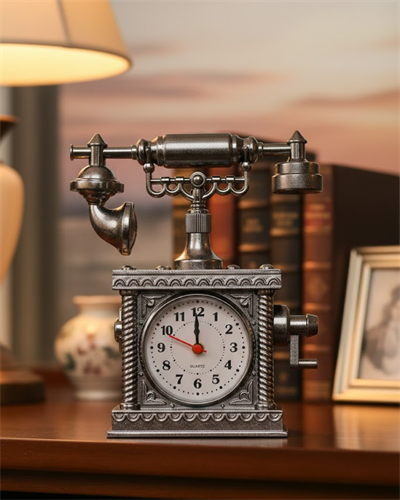 Retro Telefon Görünümlü Çalar Saat Masa ve Raf Dekoru
