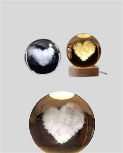 Romantik Kalpli Kristal Cam Küre USB’li Işıklı Dekoratif Obje