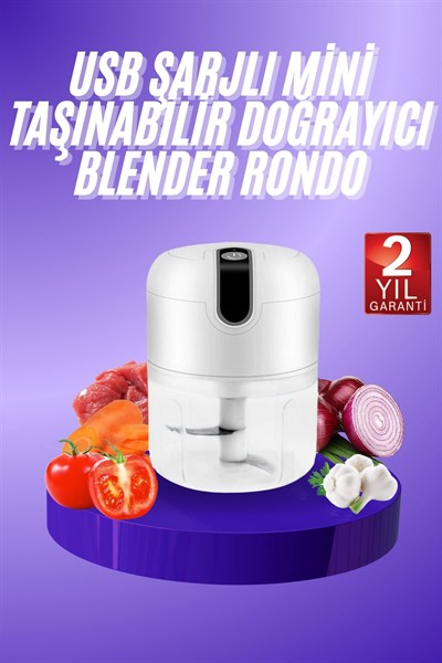Rondo Doğrayıcı 250 ML Taşınabilir USB Şarjlı Pratik El Rondo Blender