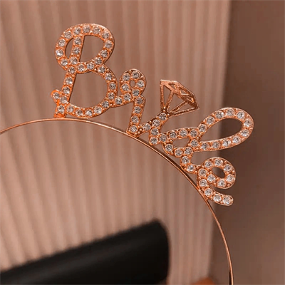 Rose Gold Renkli Taşlı “Bride” Gelin Tacı