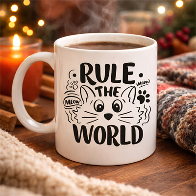 Rule The World Kedi Desenli Porselen Kupa MODEL 61 Sevimli Kedi Figürlü Kahve Kupası
