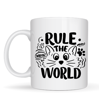 Rule The World Kedi Desenli Porselen Kupa MODEL 61 Sevimli Kedi Figürlü Kahve Kupası