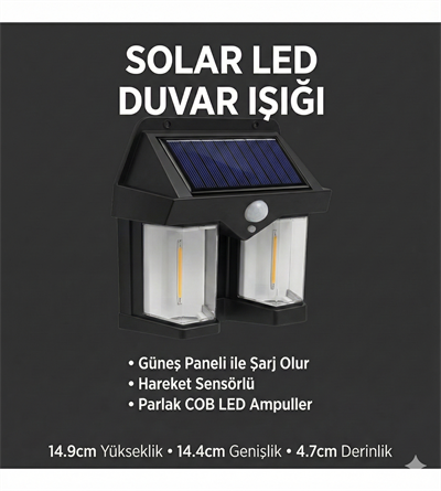 Rustik Ampul İkili Solar Duvar Aplik Güneş Enerjili Hareket Sensörlü