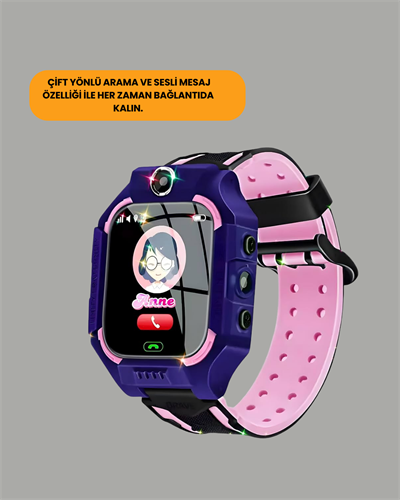 S10 Akıllı Çocuk Saati Mor Model Çift Yönlü Konuşma ve SOS Fonksiyonu