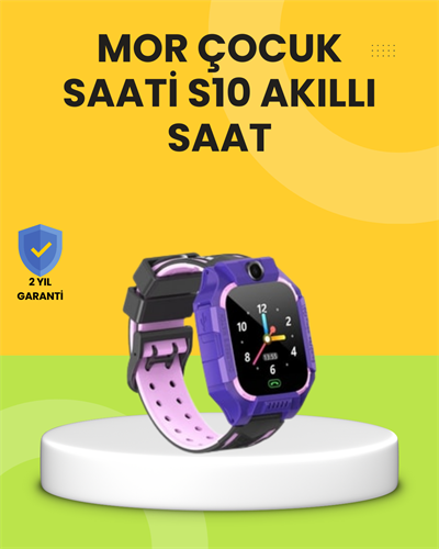 S10 Akıllı Çocuk Saati Mor Tasarım Adımsayar ve Alarm Fonksiyonlu