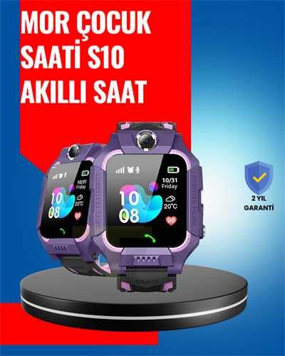 S10 Mor Akıllı Çocuk Saati Geçmiş Konum ve Acil Durum Uyarılı