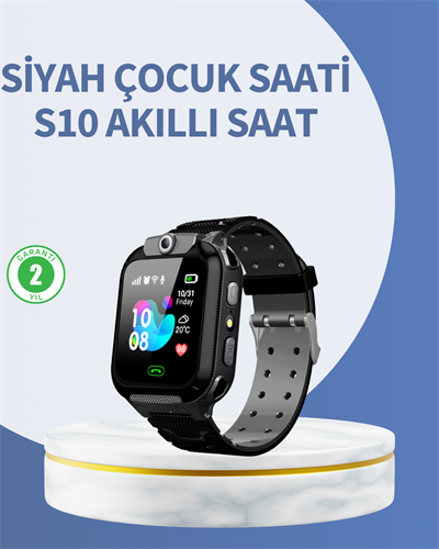 S10 Siyah Akıllı Çocuk Saati Anlık Konum Takibi ve Rota Geçmişi