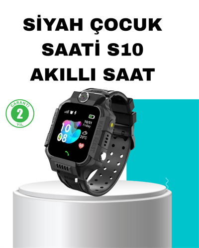 S10 Siyah Akıllı Çocuk Saati Konum Takip ve Güvenlik Özellikli