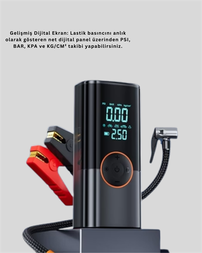 SOS Fenerli Akü Takviye Cihazı Dijital Kompresör Powerbank