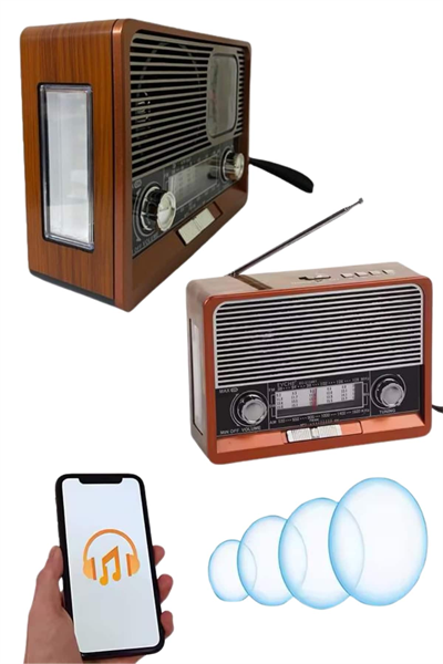 Saatli Fenerli Bluetooth Nostaljik Radyo AUX SD USB Girişli Bluetooth Hoparlör