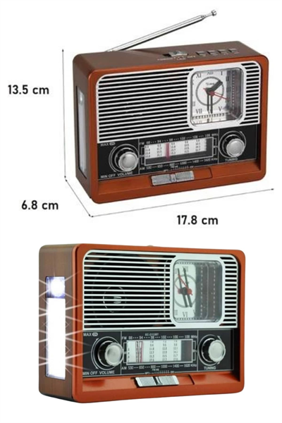 Saatli Fenerli Bluetooth Nostaljik Radyo AUX SD USB Girişli Bluetooth Hoparlör