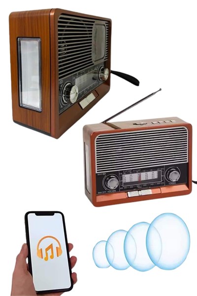 Saatli Fenerli Bluetooth Nostaljik Radyo AUX SD USB Girişli Bluetooth Hoparlör