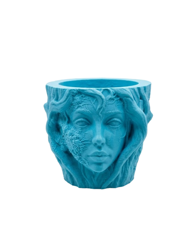 Sanatsal Kadın Yüzü Ağaç Detaylı 3D Baskı Dekoratif Vazo Saksı