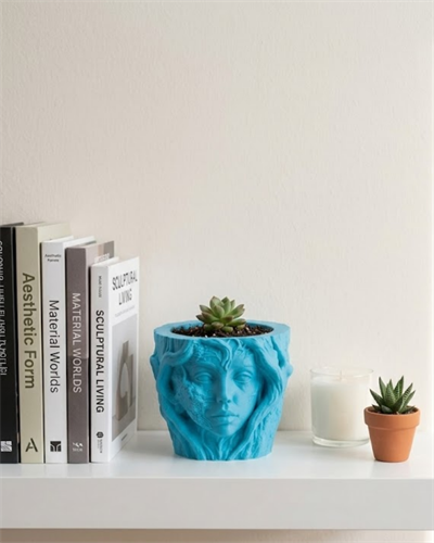 Sanatsal Kadın Yüzü Ağaç Detaylı 3D Baskı Dekoratif Vazo Saksı