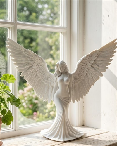 Sanatsal Melek Heykeli Kanatlı Kadın Figürlü 3D Dekoratif Biblo