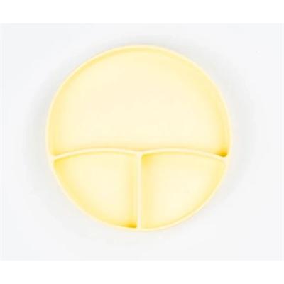 Sarı 3’lü Silikon Yemek Seti – Önlük + Diş Kaşıyıcılı Kaşık + Vakumlu Tabak