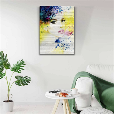 Sarı Beyaz Tonlarda Kadın Portresi Kanvas Tablo 50 x 70