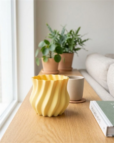 Sarı Kıvrımlı 3D Vazo Estetik Modern Ev ve Ofis Dekoru