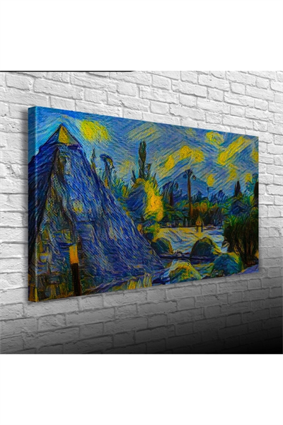 Sarı Lacivert Gece Canvas Tablo (60x120)