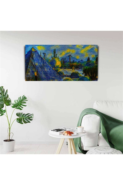 Sarı Lacivert Gece Canvas Tablo (60x120)