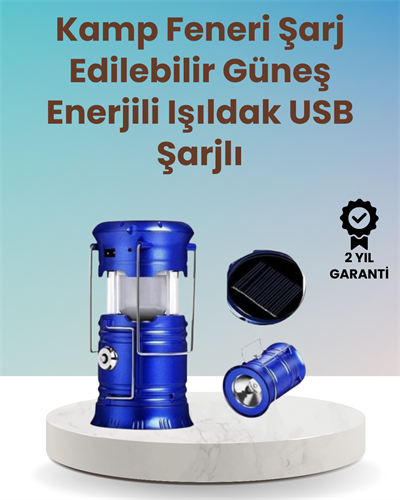 Şarj Edilebilir Güneş Enerjili Kızaklı Kamp Feneri – USB Çıkışlı, Katlanabilir, Dayanıklı ve Çok Fonksiyonlu