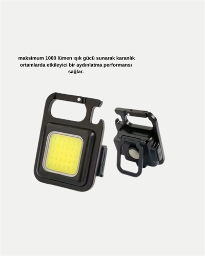 Şarjlı COB LED Anahtarlık Fener – 4 Modlu, Manyetik ve Katlanabilir Standlı