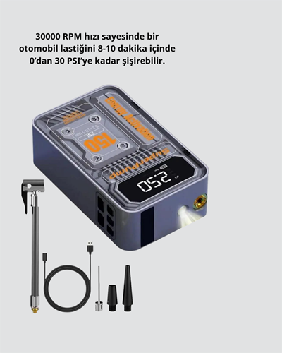 Şarjlı Kablosuz Hava Pompası – 150 PSI Basınç, LED Ekran ve 6000mAh Batarya