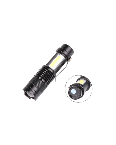 Şarjlı LED El Feneri - 14500 Pil Dahil, 4 Işık Modu, Mini Boy