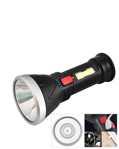 Şarjlı LED El Feneri 9 LED Güçlü Işık ve 4 Modlu Kullanım