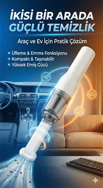 Şarjlı Mini Araç İçi Süpürge