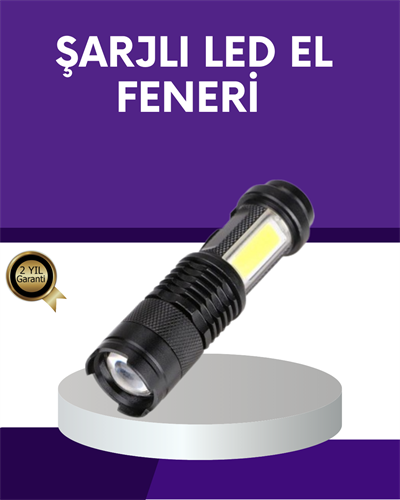 Şarjlı Mini LED El Feneri 2000 Lümen Su Geçirmez