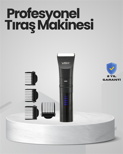 Şarjlı Tıraş Makinesi –Dijital Ekranlı, Hızlı Şarjlı, Profesyonel Kesim Seti