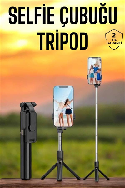 Selfie Çubuğu Tripod Kumandalı Telefon Tutucu Siyah