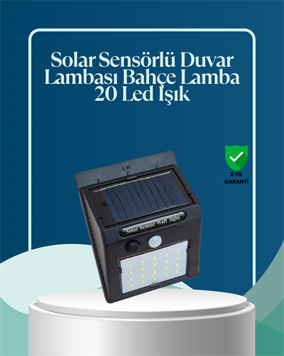 Sensörlü 20 LED Solar Duvar Lambası 3 Metre Algılama Mesafesi