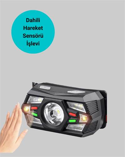 Sensörlü LED Kafa Lambası Kırmızı Beyaz Işık Ayarlanabilir