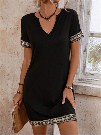 Şerit Detay V Yaka Yandan Cepli Viskon Elbise