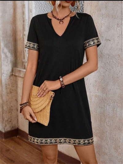 Şerit Detay V Yaka Yandan Cepli Viskon Elbise