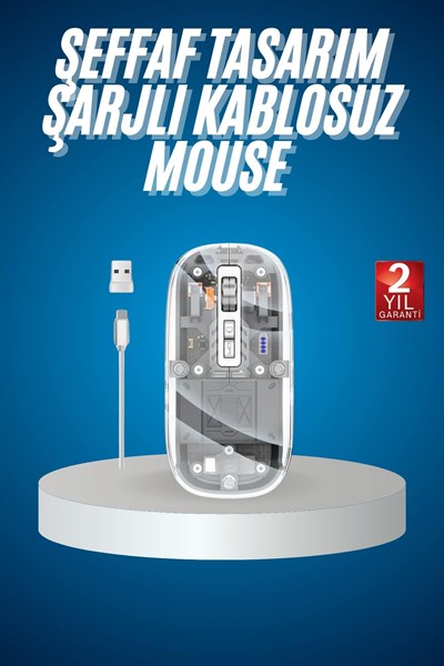 Sessiz Tıklama Çift Modlu Bluetooth Ve Alıcı Şeffaf Mouse Fare