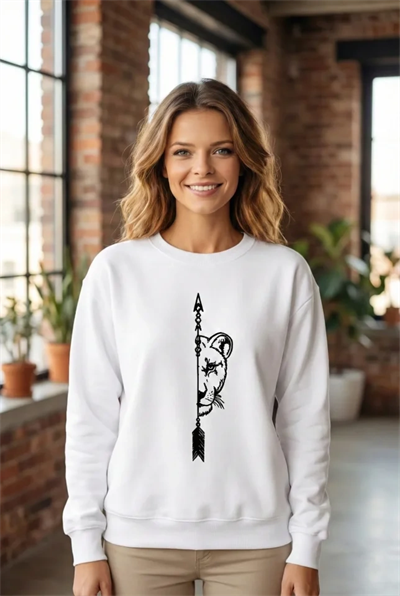 Sevgililer Günü Özel Bisiklet Yaka Aslan Baskılı Oversize Sweatshirt - Beyaz