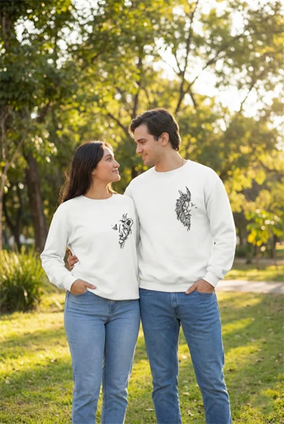 Sevgililer Günü Özel Bisiklet Yaka Baskılı Oversize Sweatshirt - Beyaz