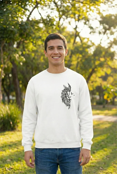 Sevgililer Günü Özel Bisiklet Yaka Baskılı Oversize Sweatshirt - Beyaz