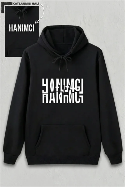 Sevgililer Günü Özel Kapüşonlu Hanımcı Baskılı Oversize Sweatshirt - Siyah