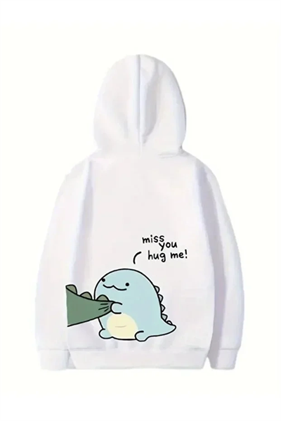 Sevgililer Günü Özel Unisex Kapüşonlu Baskılı Oversize Sweatshirt - Beyaz