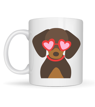 Sevimli Dachshund (Sosis Köpek) Desenli Porselen Kupa Model 47 – Kalpli Gözlüklü Köpek Figürlü, Hediye Kupası