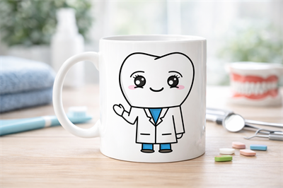 Sevimli Diş Hekimi Tasarımlı Porselen Kupa MODEL 168 – Diş Doktoru Temalı Kahve Kupası – Diş Hekimine Hediye Kupa
