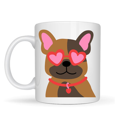 Sevimli French Bulldog Desenli Porselen Kupa Model 48 – Kalpli Gözlüklü Köpek Tasarımı, Hediye Kupa, Kahve & Çay Kupası